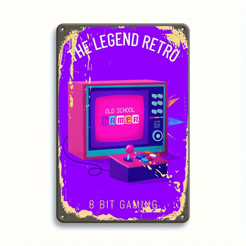 Retro Gaming Lounge - Targa in metallo retrò a tema